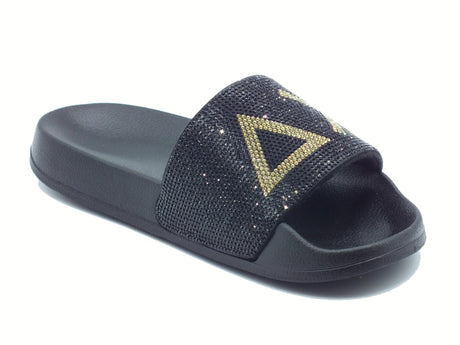 SUN68 SUN68 X35205 Slippers Logo Strass Nero Ciabatte per Donna in gomma Nero