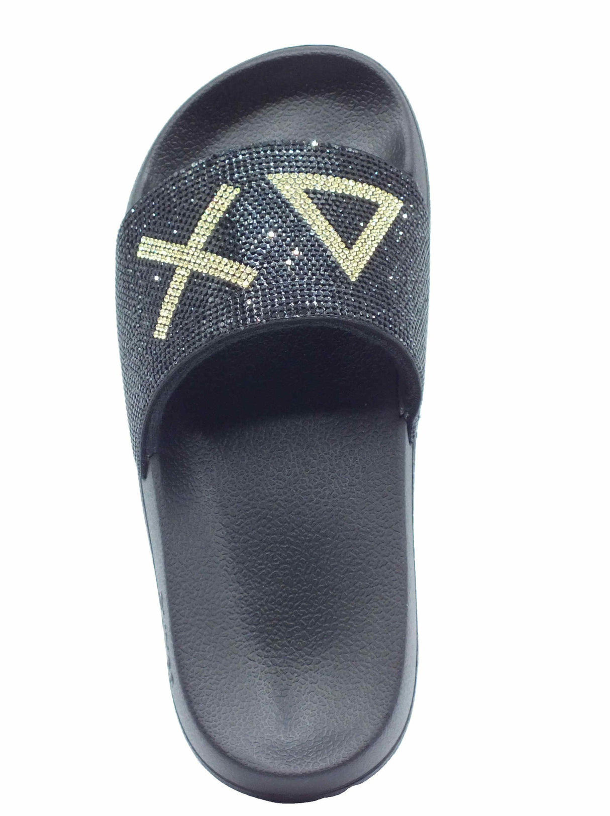 SUN68 SUN68 X35205 Slippers Logo Strass Nero Ciabatte per Donna in gomma Nero