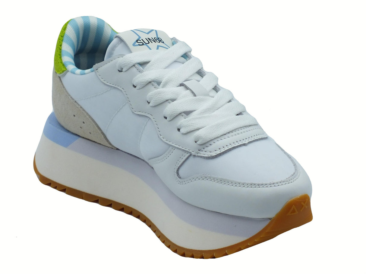 SUN68 SUN68 Z35215 Big Stargirl Spongee Logo Bianco Lime Scarpe Sportive per Donna in nabuk e tessuto Bianco Lime