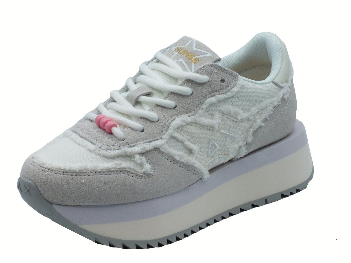 SUN68 SUN68 Z35216 Big Stargirl Canvas Bianco Panna Scarpe Sportive per Donna in nabuk e tessuto Bianco Panna