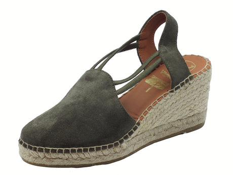 Viguera Viguera 1824 Vitelo Militar Sandali Campesine per Donna in nabuk verde con zeppa alta in corda verde militare