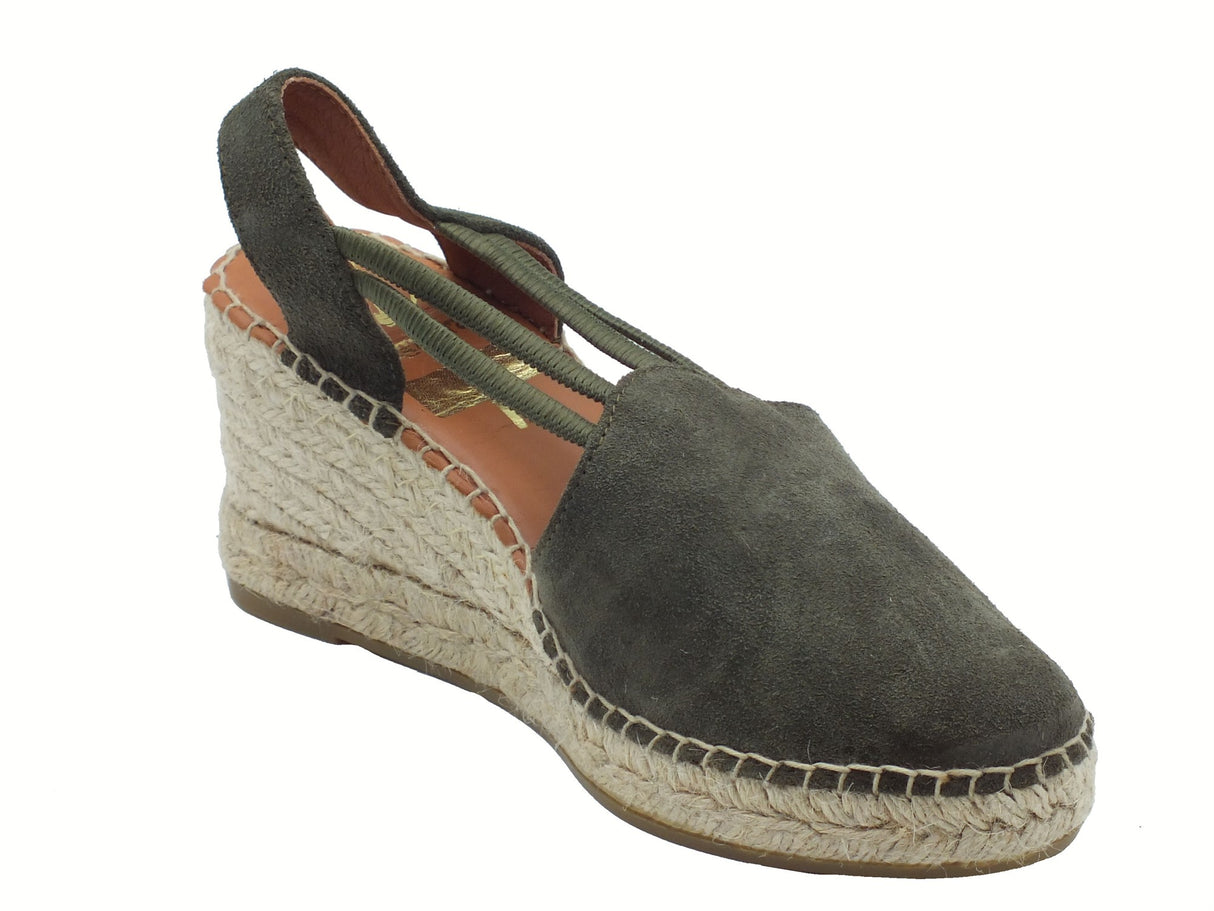 Viguera Viguera 1824 Vitelo Militar Sandali Campesine per Donna in nabuk verde con zeppa alta in corda verde militare