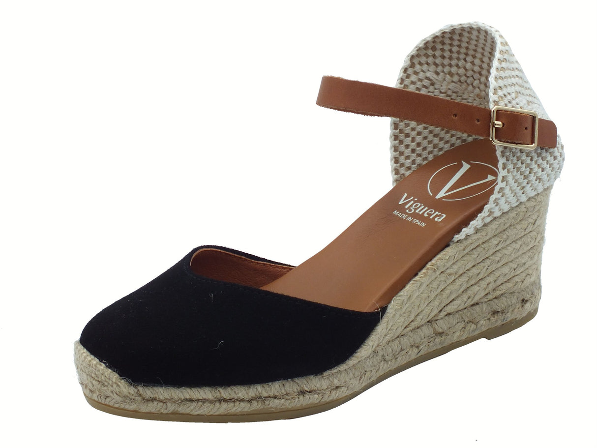 Viguera Viguera 2012 Vitelo Negro Campesine per Donna in nabuk nero con zeppa media in corda nero