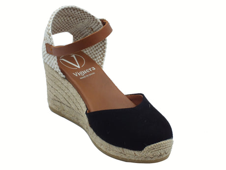 Viguera Viguera 2012 Vitelo Negro Campesine per Donna in nabuk nero con zeppa media in corda nero