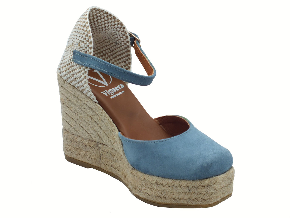 Viguera Viguera 2129 Vitelo Jeans Campesine per Donna in nabuk celeste con zeppa alta in corda Vitelo Jeans