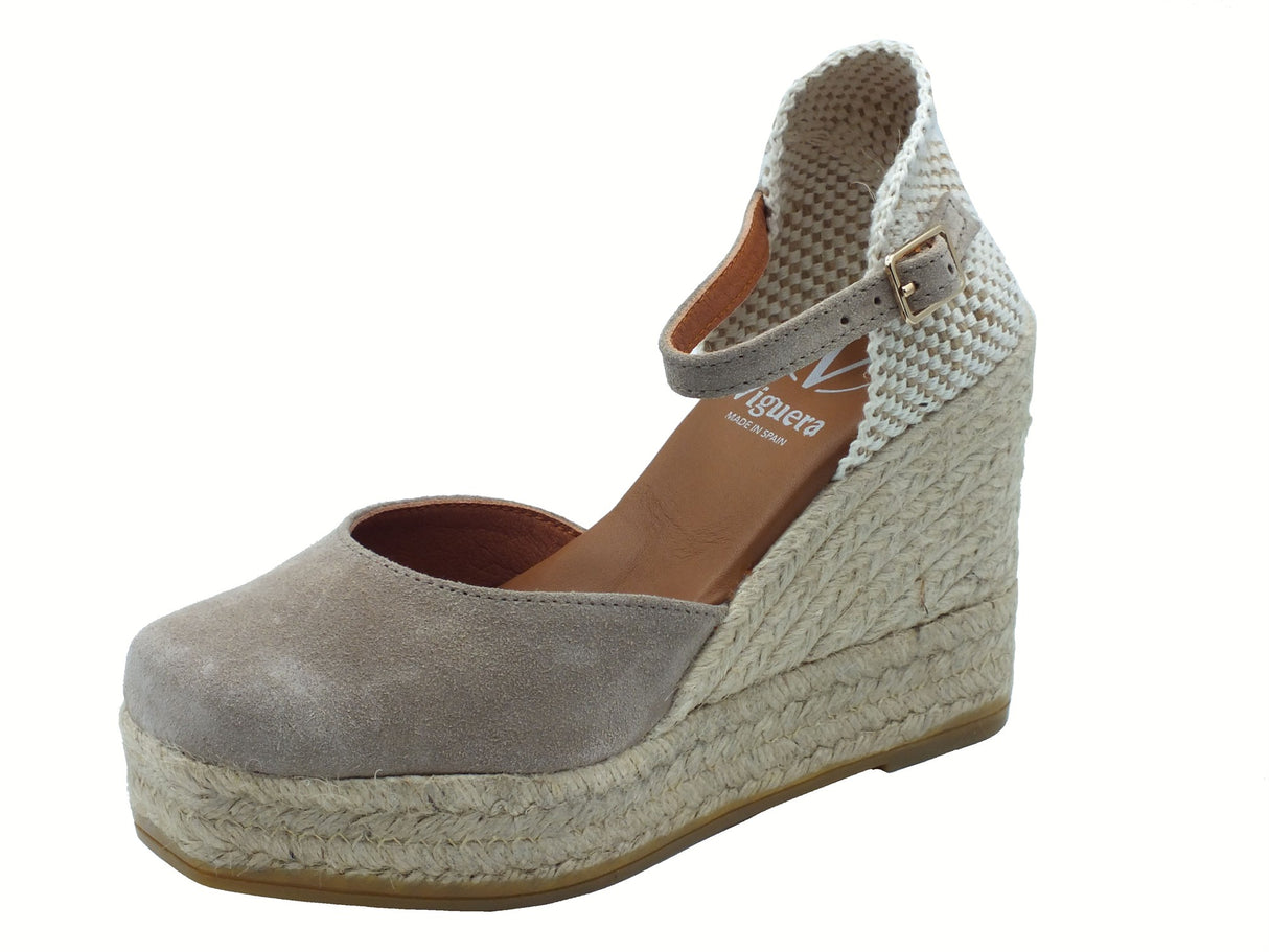 Viguera Viguera 2129 Vitelo Desert Campesine per Donna in nabuk sabbia con zeppa alta in corda Vitelo Desert