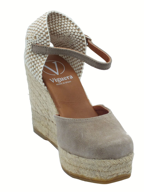 Viguera Viguera 2129 Vitelo Desert Campesine per Donna in nabuk sabbia con zeppa alta in corda Vitelo Desert