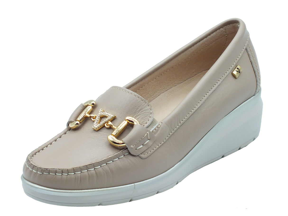 Valleverde Valleverde 11053 Nappa Ecrù Mocassini classico con zeppa per donna in pelle zeppa bassa Ecrù