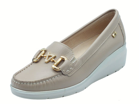 Valleverde Valleverde 11053 Nappa Ecrù Mocassini classico con zeppa per donna in pelle zeppa bassa Ecrù