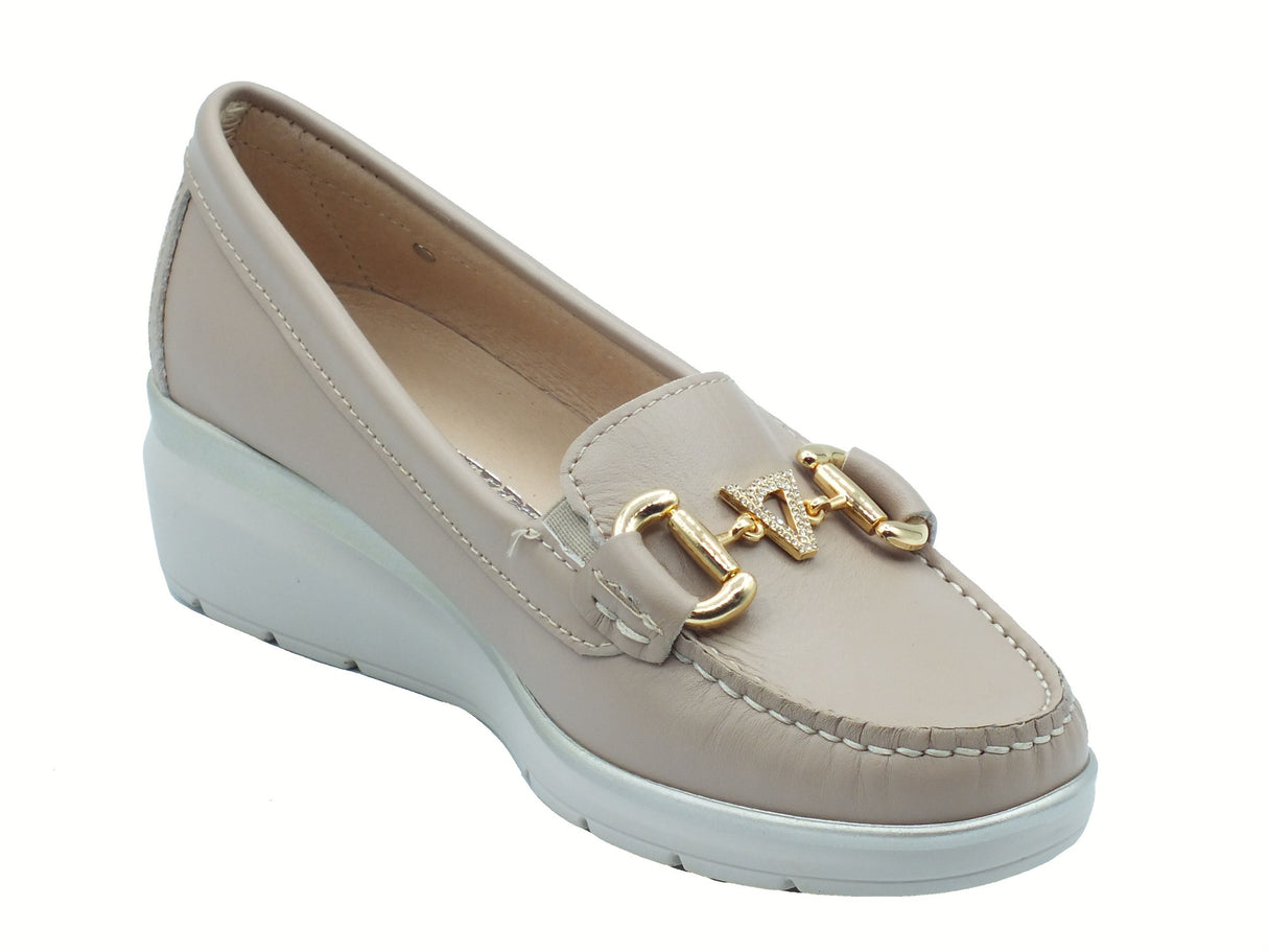 Valleverde Valleverde 11053 Nappa Ecrù Mocassini classico con zeppa per donna in pelle zeppa bassa Ecrù