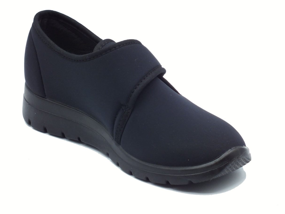 Valleverde Valleverde 25351 Nero Mocassini con zeppa per donna in tessuto con zeppa bassa e strappo Nero