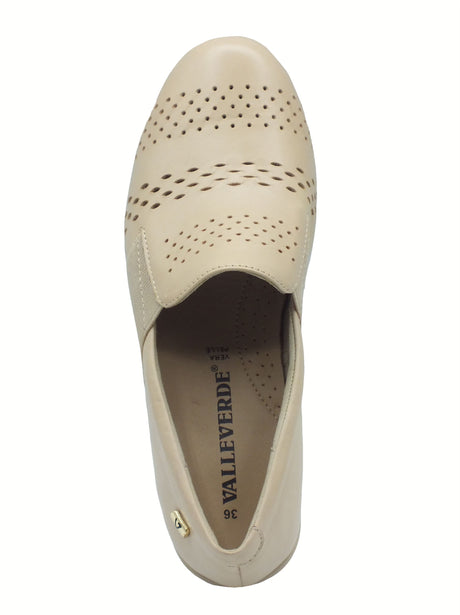 Valleverde Valleverde VS10334 Nappa Crema Mocassini con zeppa per donna in pelle traforata zeppa media Crema