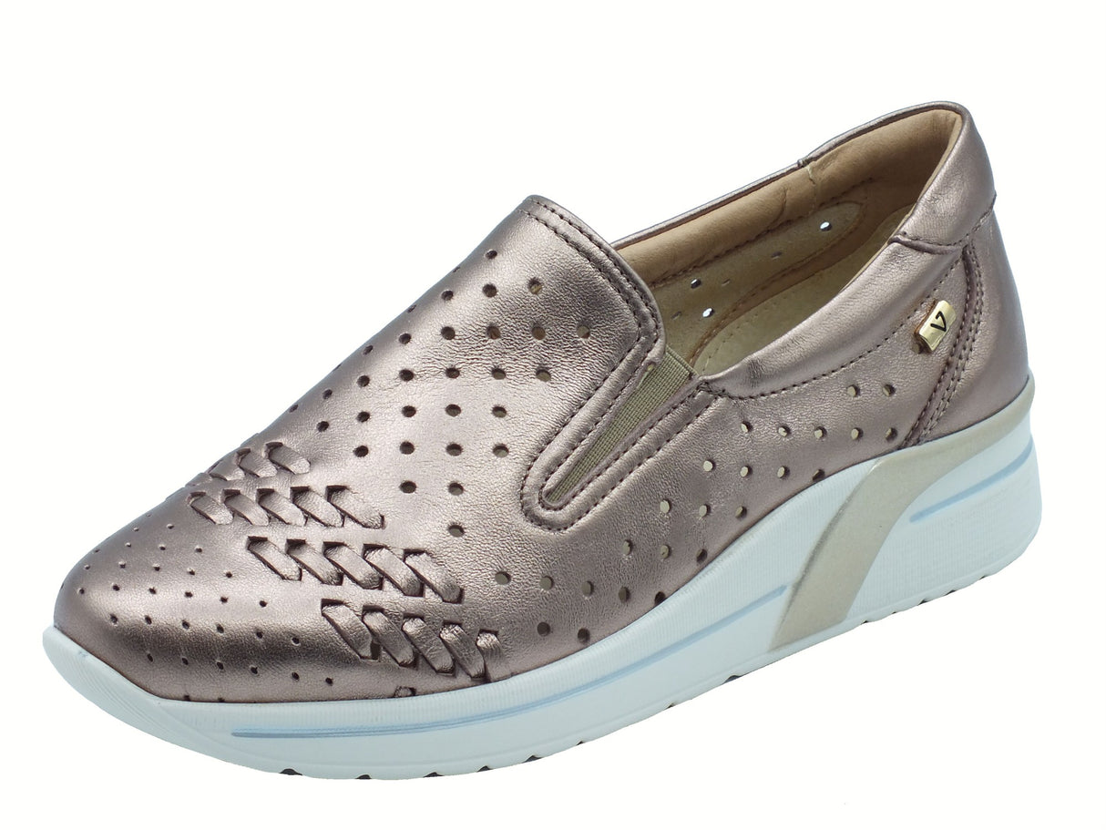 Valleverde Valleverde V49402 Vitello Bronzo Mocassini con zeppa per donna in pelle traforata Bronzo