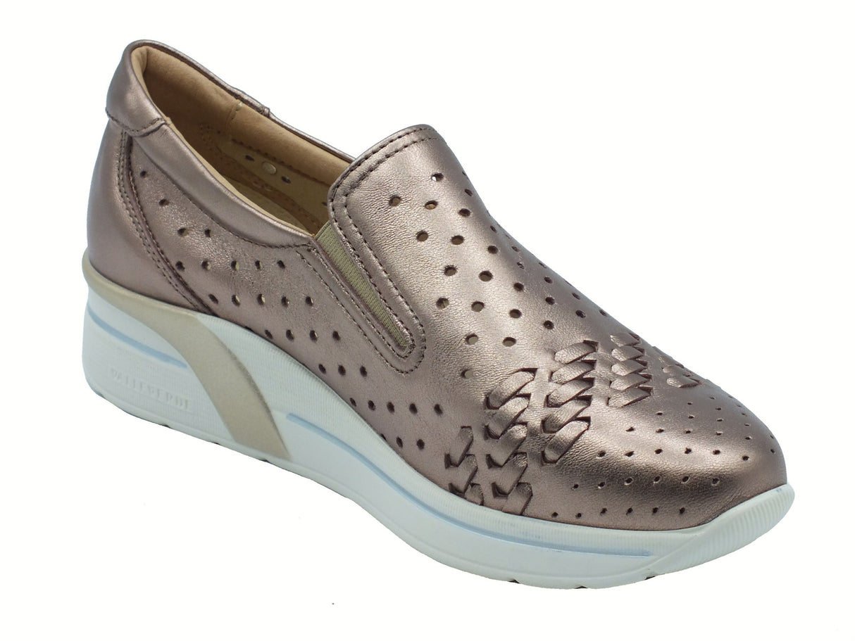 Valleverde Valleverde V49402 Vitello Bronzo Mocassini con zeppa per donna in pelle traforata Bronzo