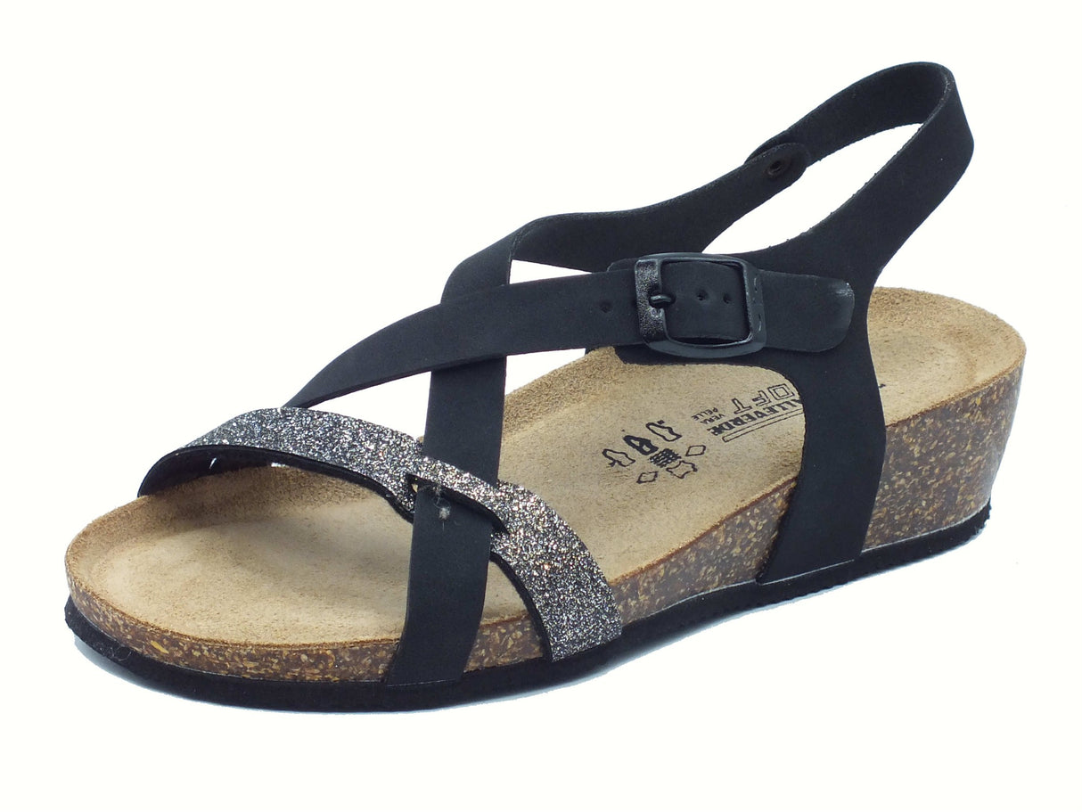 Valleverde Valleverde VG324AT Nero Sandali con zeppa per Donna econabuk e glitter Nero