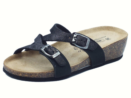 Valleverde Valleverde VG335 Nero Sandali con zeppa bassa per Donna ecopelle doppia fibia Nero