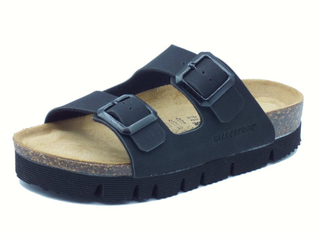 Valleverde Valleverde VG6800Q Nero Sandali con zeppa per Donna econabuk e doppia fibia Nero