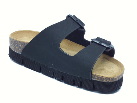 Valleverde Valleverde VG6800Q Nero Sandali con zeppa per Donna econabuk e doppia fibia Nero