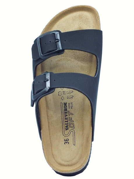 Valleverde Valleverde VG6800Q Nero Sandali con zeppa per Donna econabuk e doppia fibia Nero