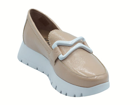 Wonders Wonders A-2480 Aura Lack Palo Mocassini per Donna in pelle verniciata beige zeppa media beige