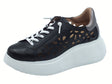 Wonders Wonders A-3621 Anan Wild Negro Sneakers per Donna pelle laserata traforata zeppa alta bombata Nero