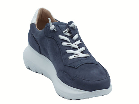 Wonders Wonders A-4002 Samira Nubuk Baltic Sneakers per Donna in nabuk blu zeppa alta bombata blu