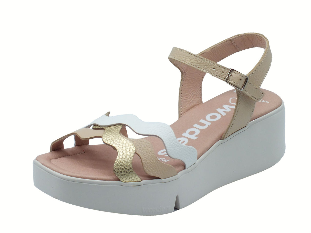 Wonders Wonders B-7943 Wild Natural Off Sandali per Donna in pelle beige naturale con zeppa media Natural Off
