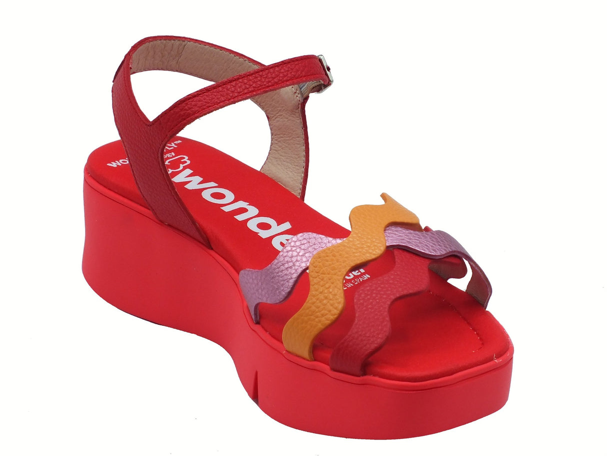 Wonders Wonders B-7943 Wild Rojo Sandali per Donna in pelle rossa con zeppa media Wild Rojo