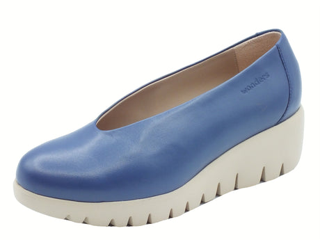 Wonders Wonders C-33150 Amour Sauvage Baltic Mocassini per Donna in pelle blu con zeppa alta blu