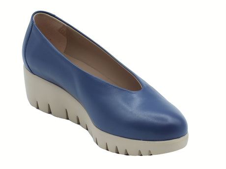 Wonders Wonders C-33150 Amour Sauvage Baltic Mocassini per Donna in pelle blu con zeppa alta blu