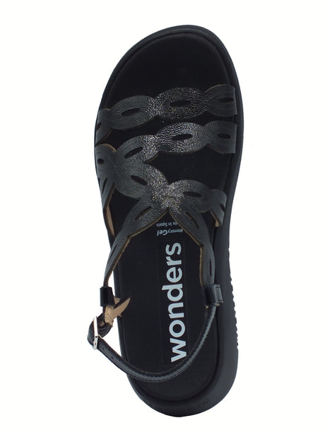 Wonders Wonders C-6542 Lack Negro Sandali per Donna in vernice nera con zeppa bassa Nero