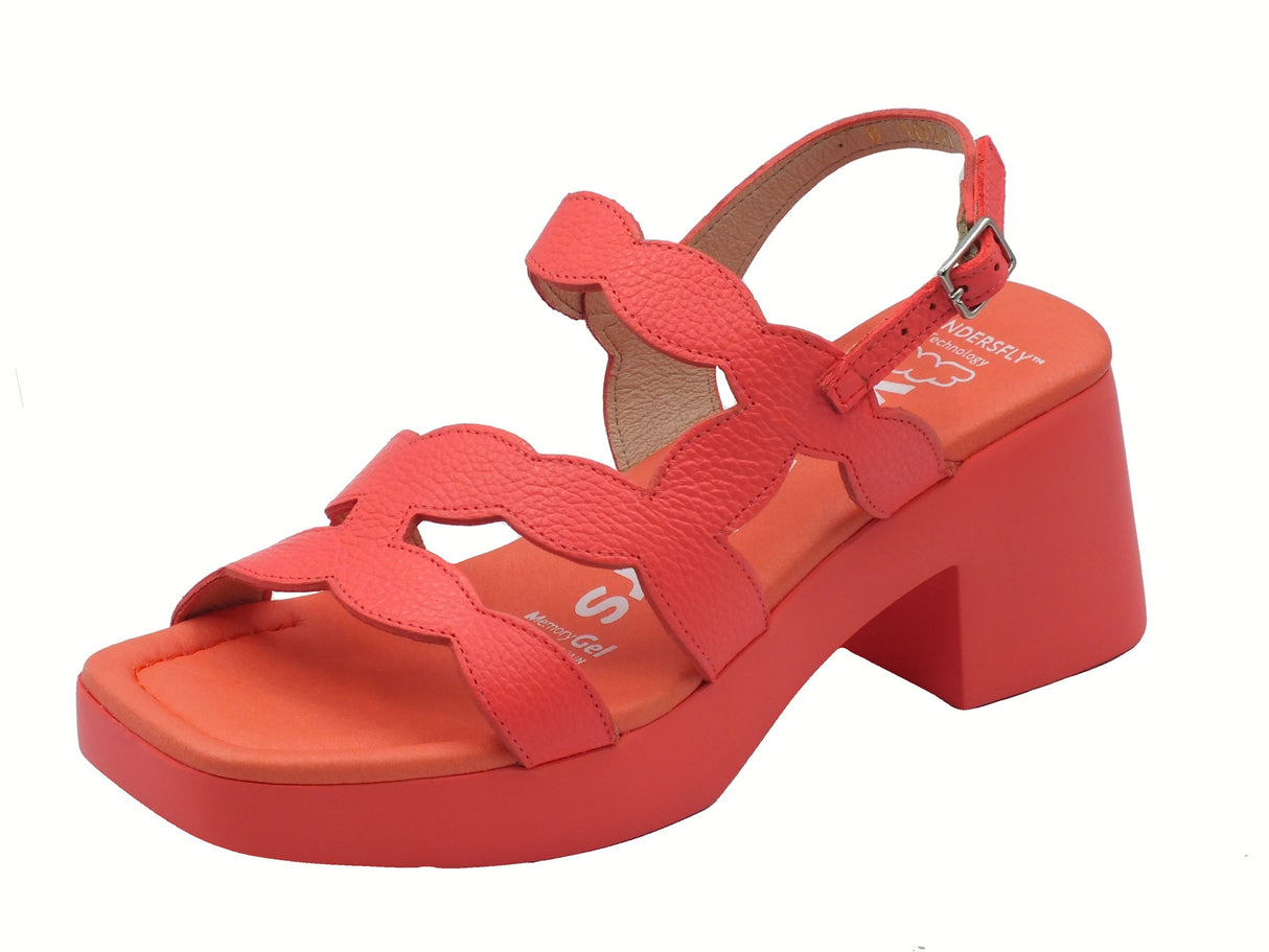 Wonders Wonders D-1020 Hura Wild Coral Sandali per Donna in pelle corallo con tacco medio Wild Coral