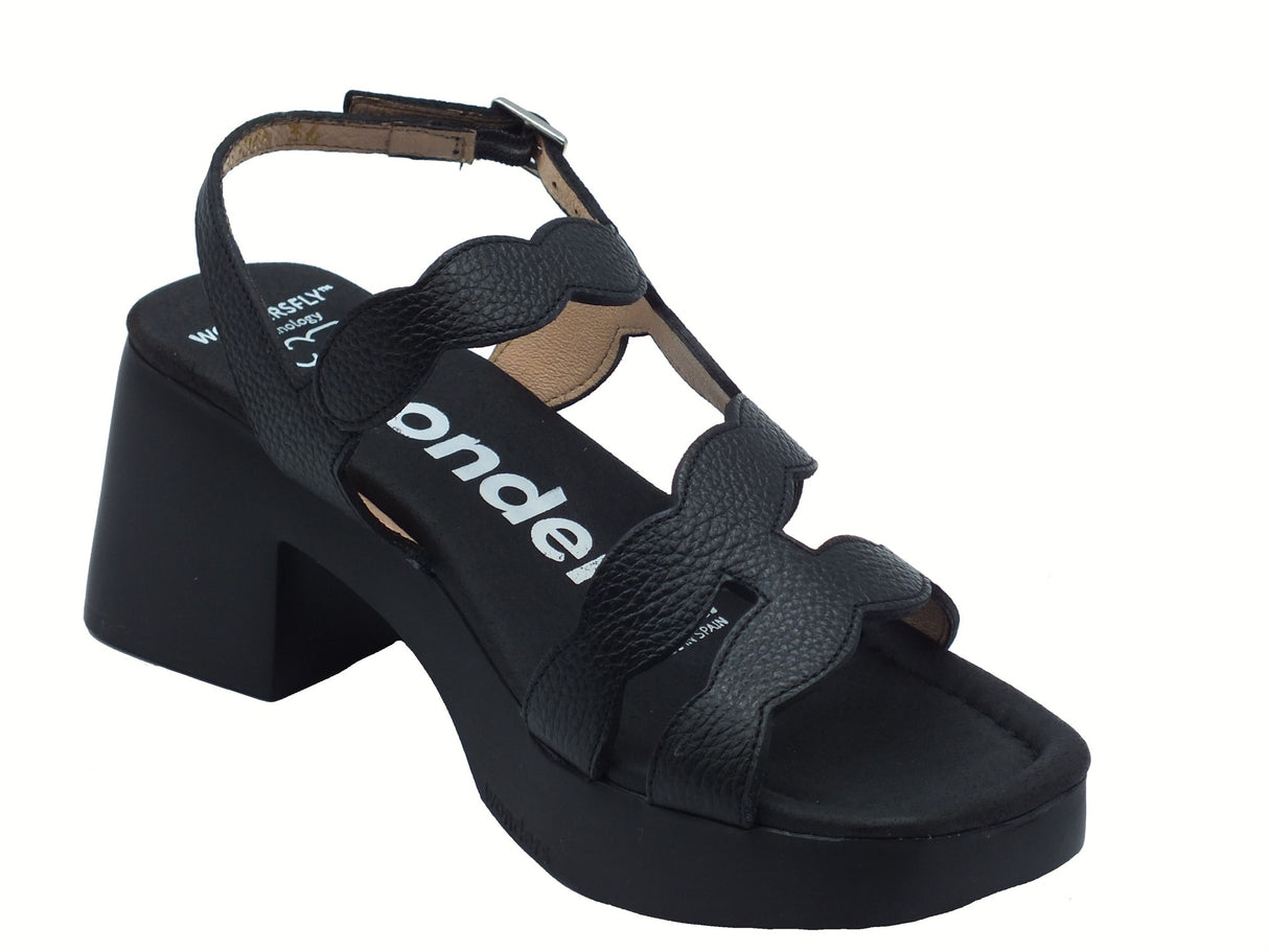 Wonders Wonders D-1020 Hura Wild Negro Sandali per Donna in pelle nera con tacco medio Nero