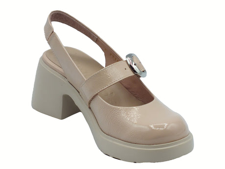 Wonders Wonders E-7111 Sora Lack Palo Sandali per Donna in pelle lucida beige con tacco alto e plateau beige