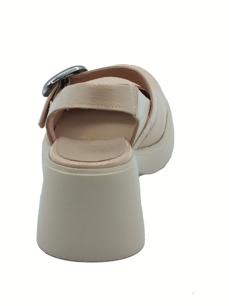 Wonders Wonders E-7111 Sora Lack Palo Sandali per Donna in pelle lucida beige con tacco alto e plateau beige