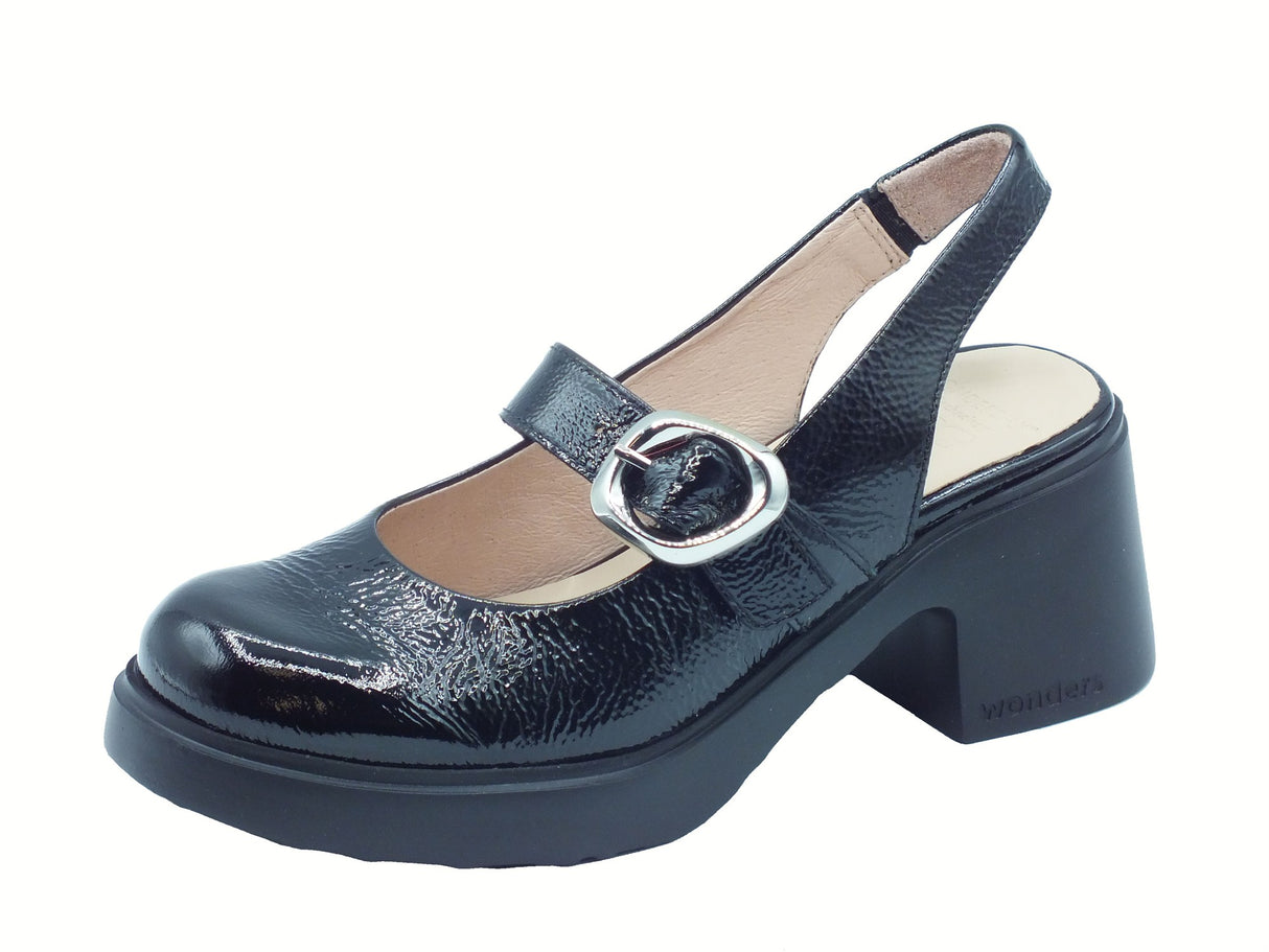 Wonders Wonders E-7111 Sora Lack Negro Sandali per Donna in pelle lucida nero con tacco alto e plateau nero