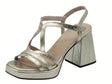 Wonders Wonders M-5320 ISIS Soft Metal Platino Sandali per Donna in pelle oro platinato con tacco alto e pla Platino