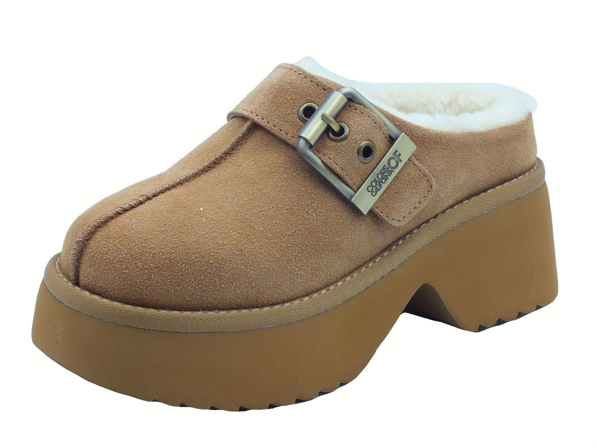 Colors of California Colors of California HC.HELEN03 Tan sabot per Donna in camoscio con zeppa Tan