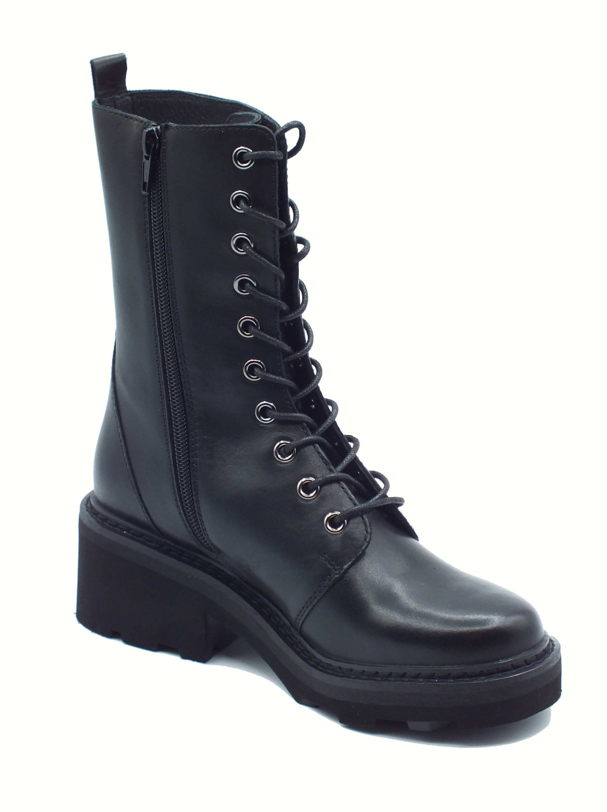 CULT Cult CLW333900 Grace Black Anfibi per Donna in pelle nera con lampo e lacci tacco medio Black