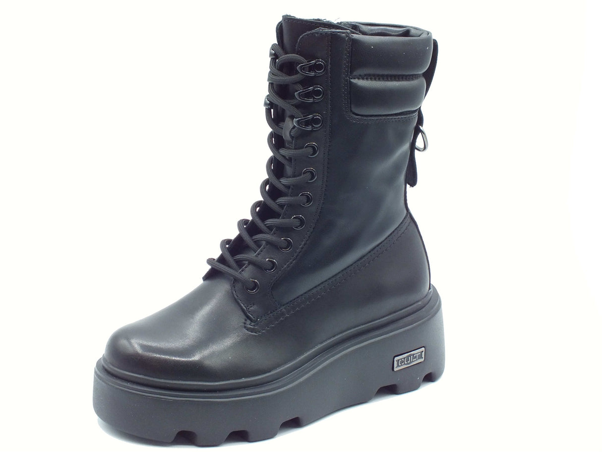 CULT CULT New Rock CLW457000 Black Anfibi Donna in pelle lacci lampo e zeppa alta Black