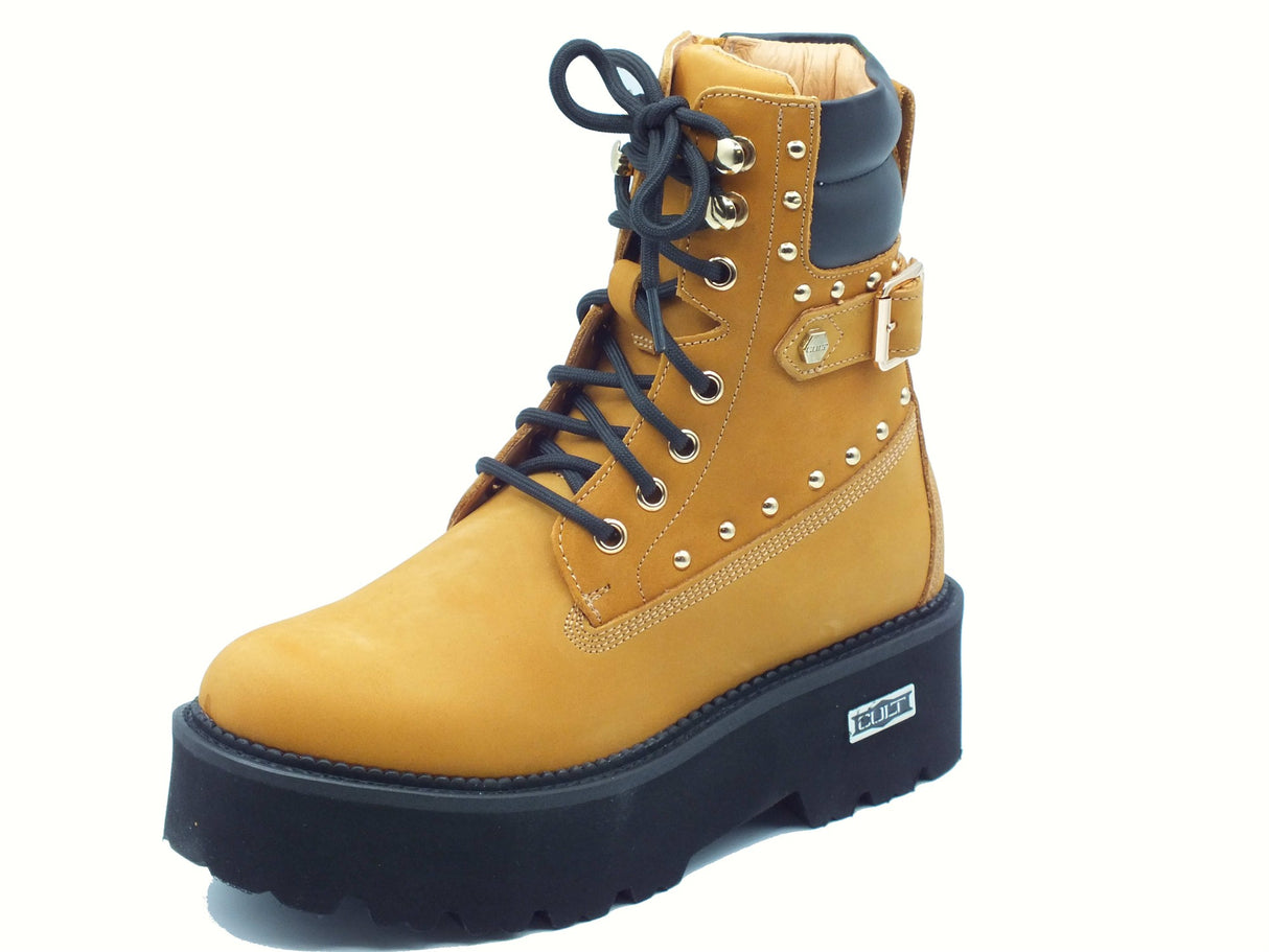 CULT CULT CLW464104 Rocky ChestNut Scarponcini per Donna in nabuk nocciola con lampo e lacci zeppa alta ChestNut