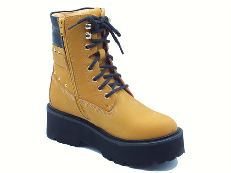 CULT CULT CLW464104 Rocky ChestNut Scarponcini per Donna in nabuk nocciola con lampo e lacci zeppa alta ChestNut