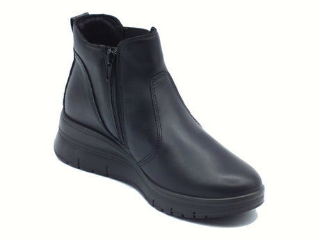 ENVAL Soft ENVAL Soft 8778100 Nappa Capra Nero Tronchetti accollati per Donna in pelle con lampo zeppa bassa Nero