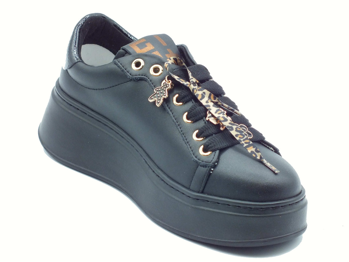 GIO+ GIO+ PIA434A Combi Black Sneakers per Donna in pelle con applicazioni zeppa media Combi Black