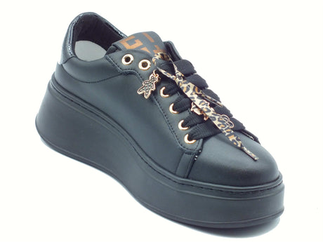 GIO+ GIO+ PIA434A Combi Black Sneakers per Donna in pelle con applicazioni zeppa media Combi Black