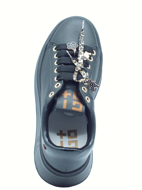 GIO+ GIO+ PIA434A Combi Black Sneakers per Donna in pelle con applicazioni zeppa media Combi Black