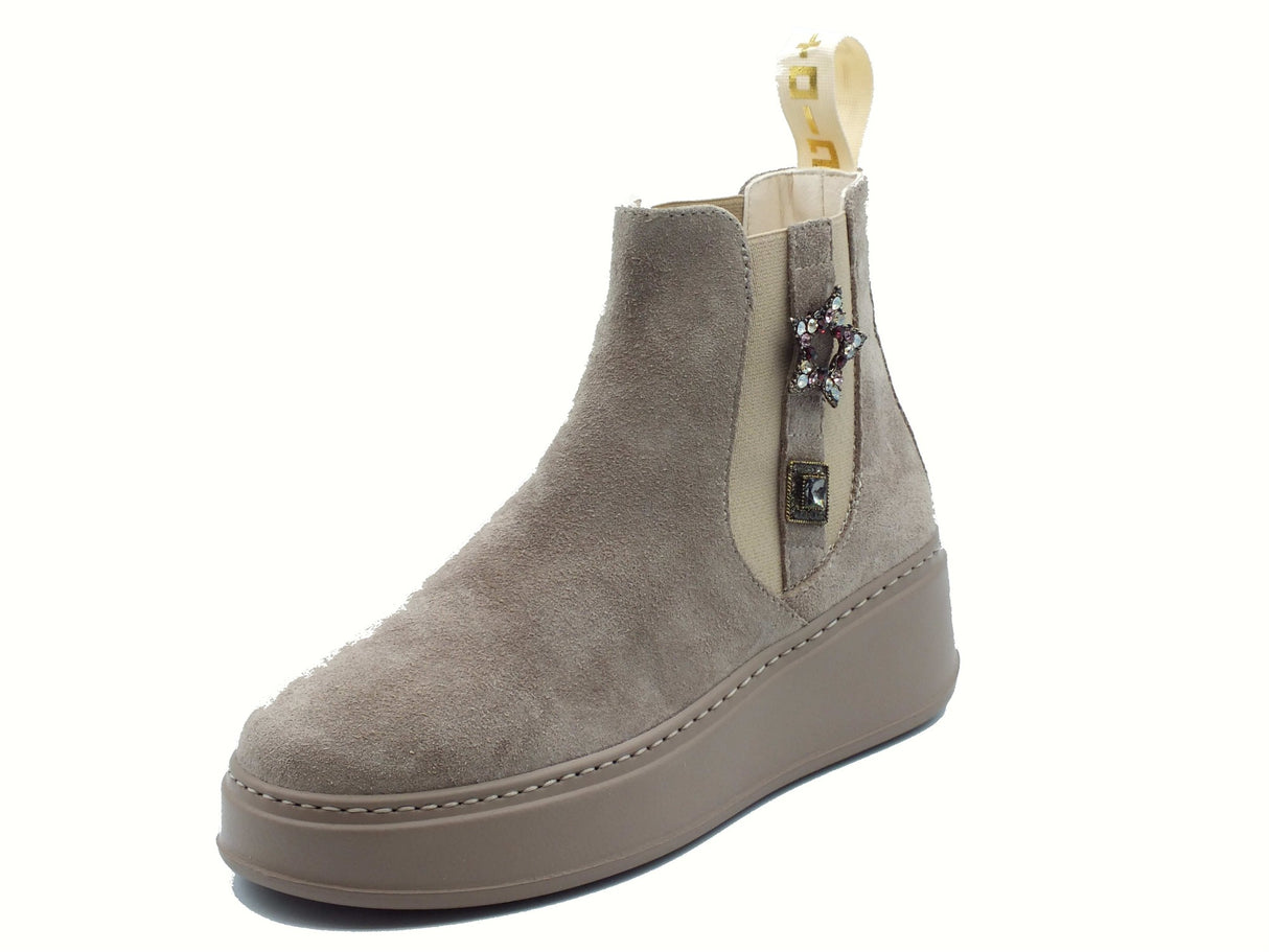 GIO+ GIO+ PIADA04L Combi Tortora Tronchetti per Donna in camoscio con applicazioni zeppa media Combi Tortora