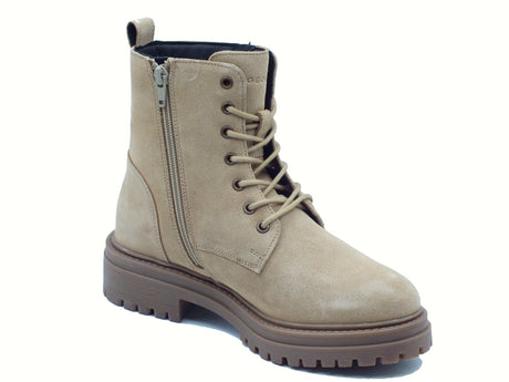 Geox Geox D16HRF Iridea Dk Sand Anfibi per donna in pelle sabbia con lacci e lampo Iridea Dk Sand