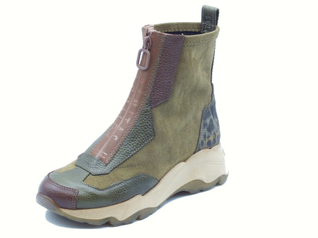 Hispanitas Hispanitas CHI254321 Nepal Avellana Tronchetti per Donna in pelle e tessuto elastico verde zeppa med Nepal Avellana