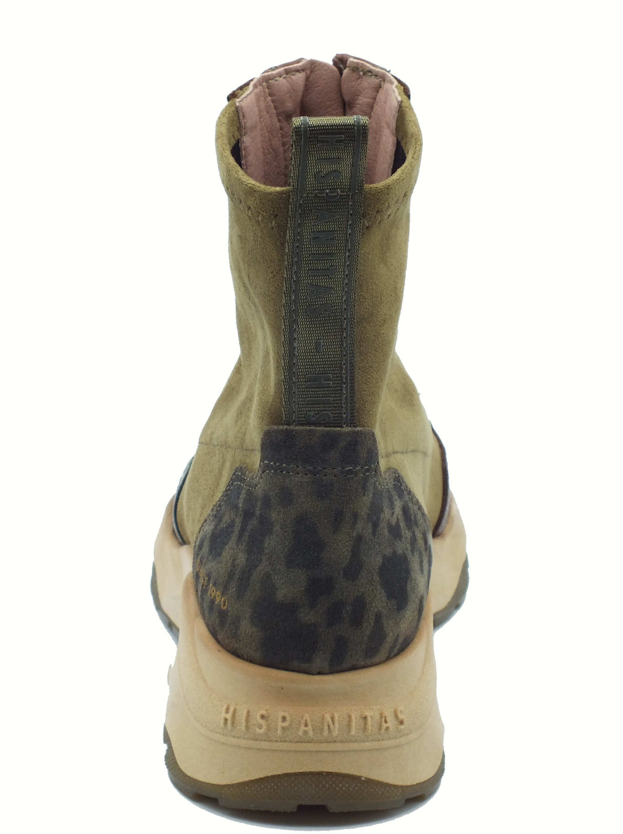 Hispanitas Hispanitas CHI254321 Nepal Avellana Tronchetti per Donna in pelle e tessuto elastico verde zeppa med Nepal Avellana